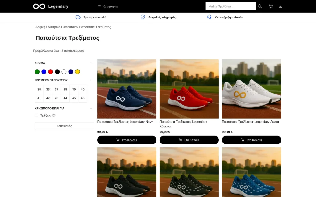 Στιγμιότυπο οθόνης της σελίδας προϊόντων του legendarysales.gr